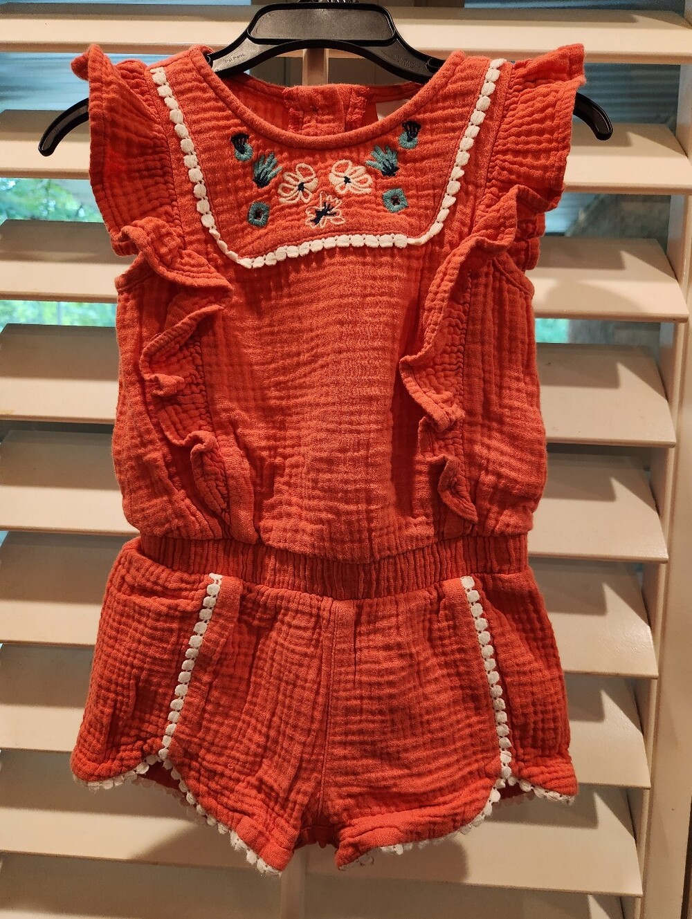 Oshkosh Orange Ruffle Embroidered Baby Romper, Size 18M